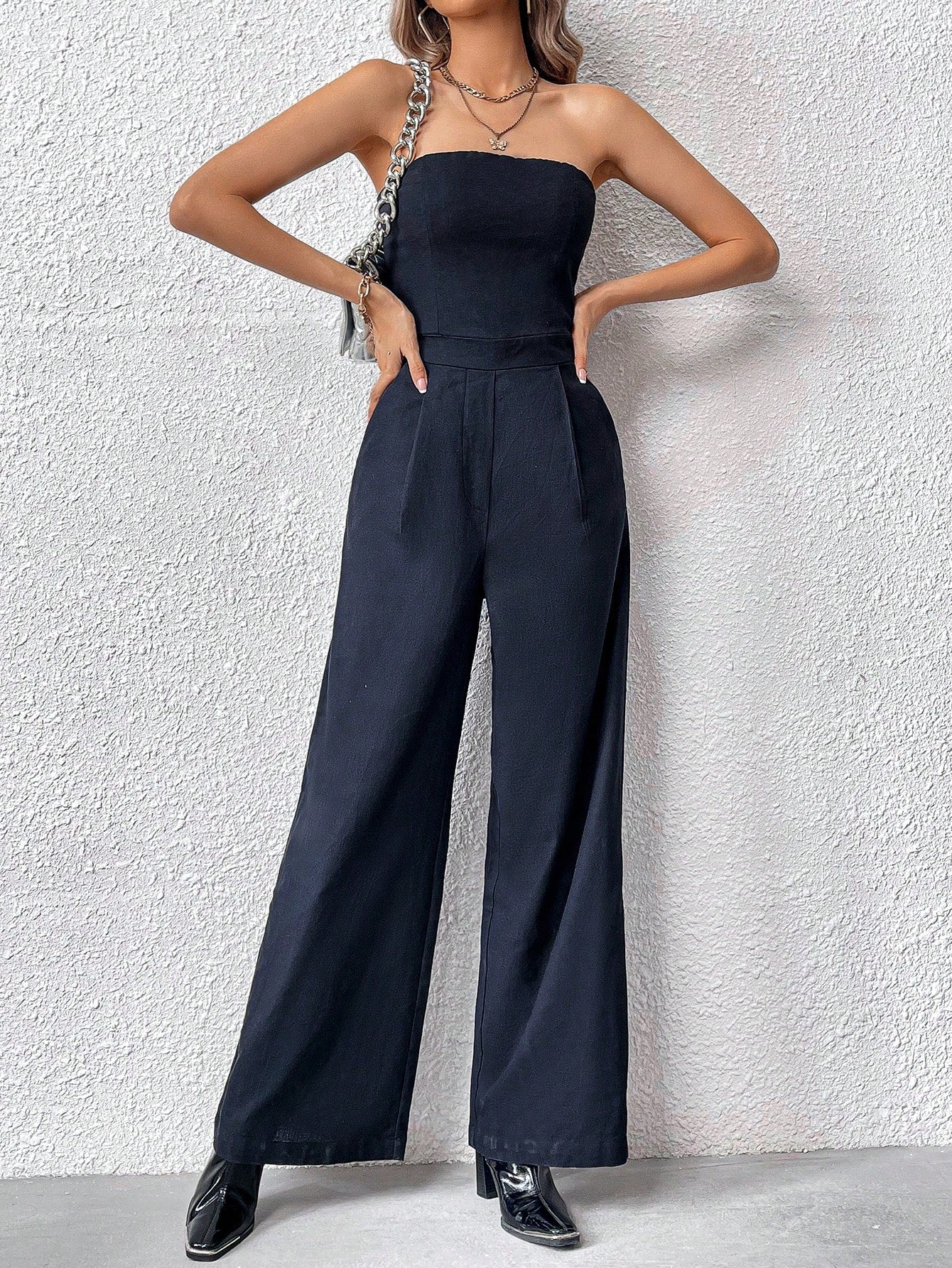 Solid Wide Leg Tube Jumpsuit