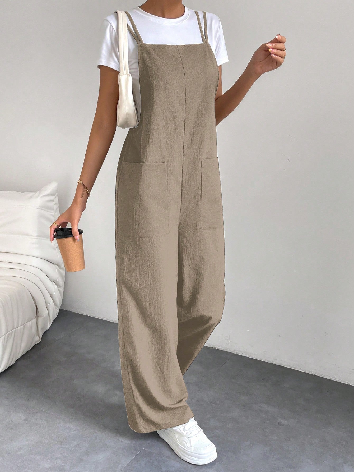 Essnce Solid Dual Pocket Overall Jumpsuit Without Tee