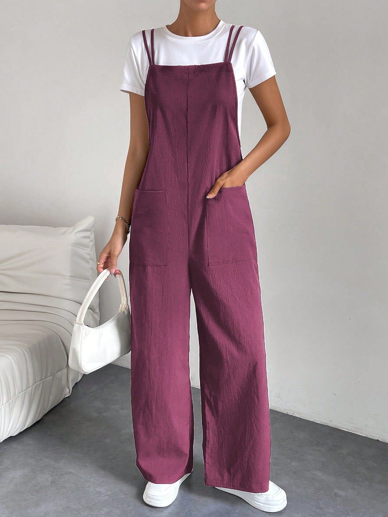 Essnce Solid Dual Pocket Overall Jumpsuit Without Tee