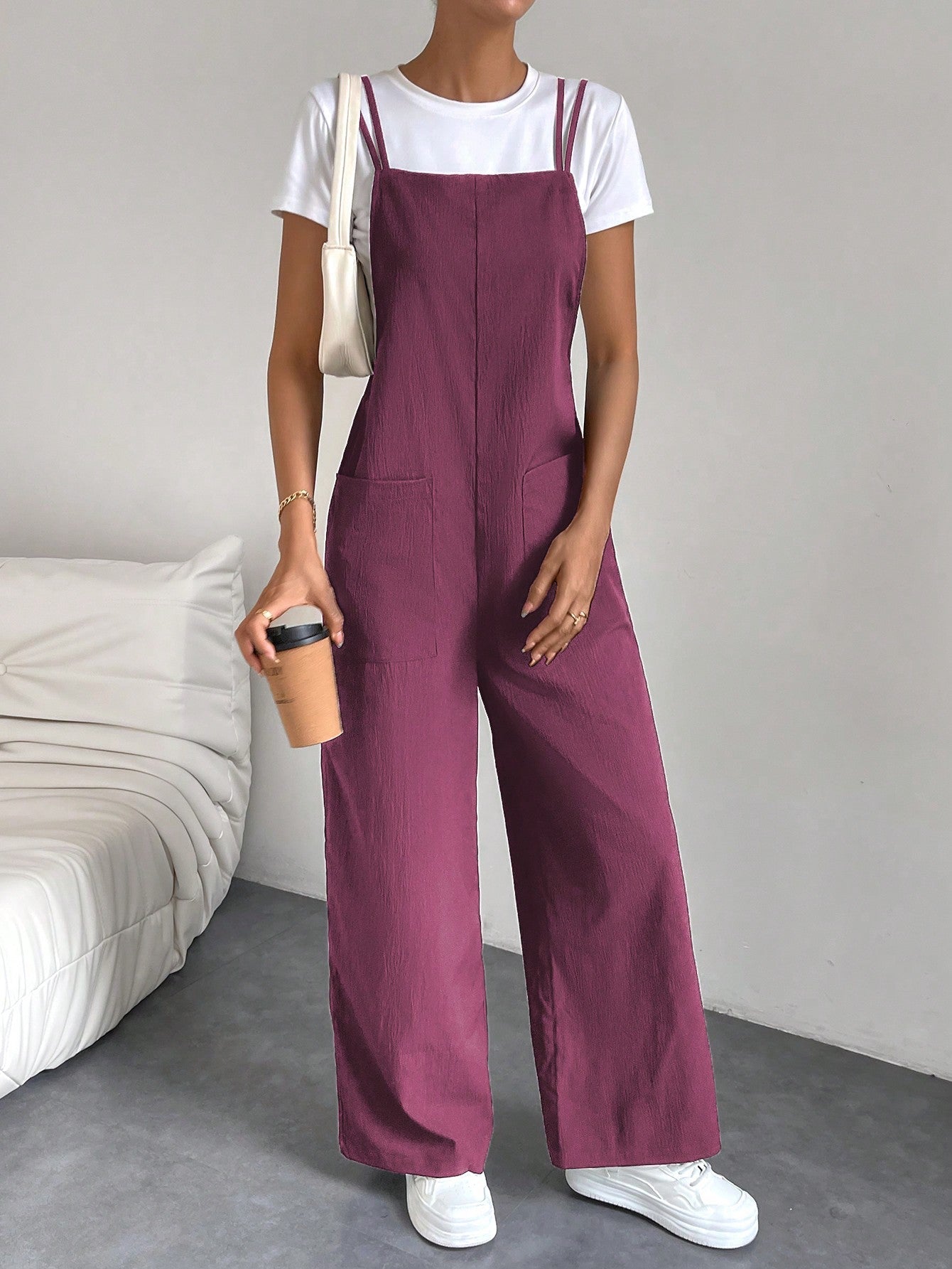 Essnce Solid Dual Pocket Overall Jumpsuit Without Tee