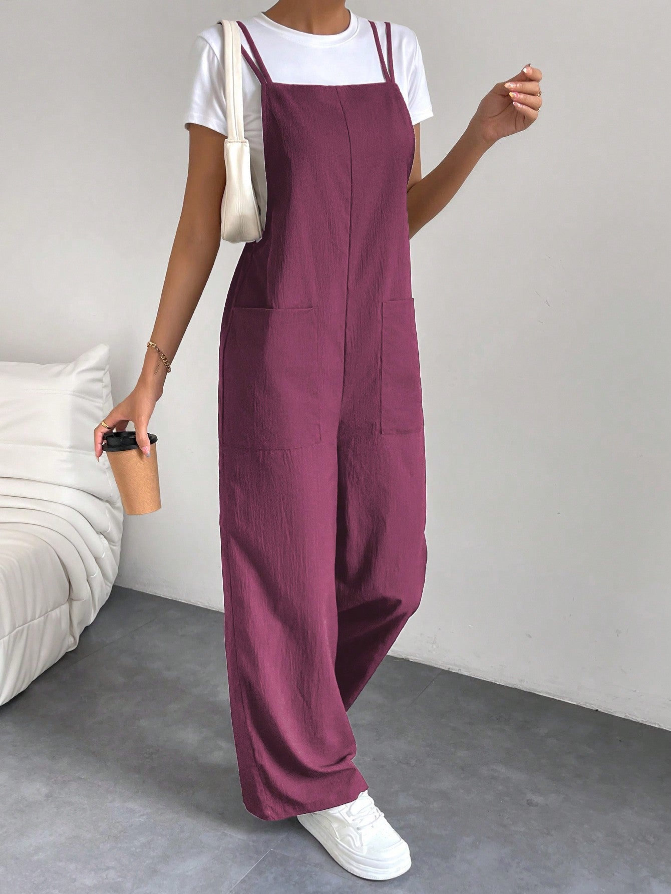 Essnce Solid Dual Pocket Overall Jumpsuit Without Tee