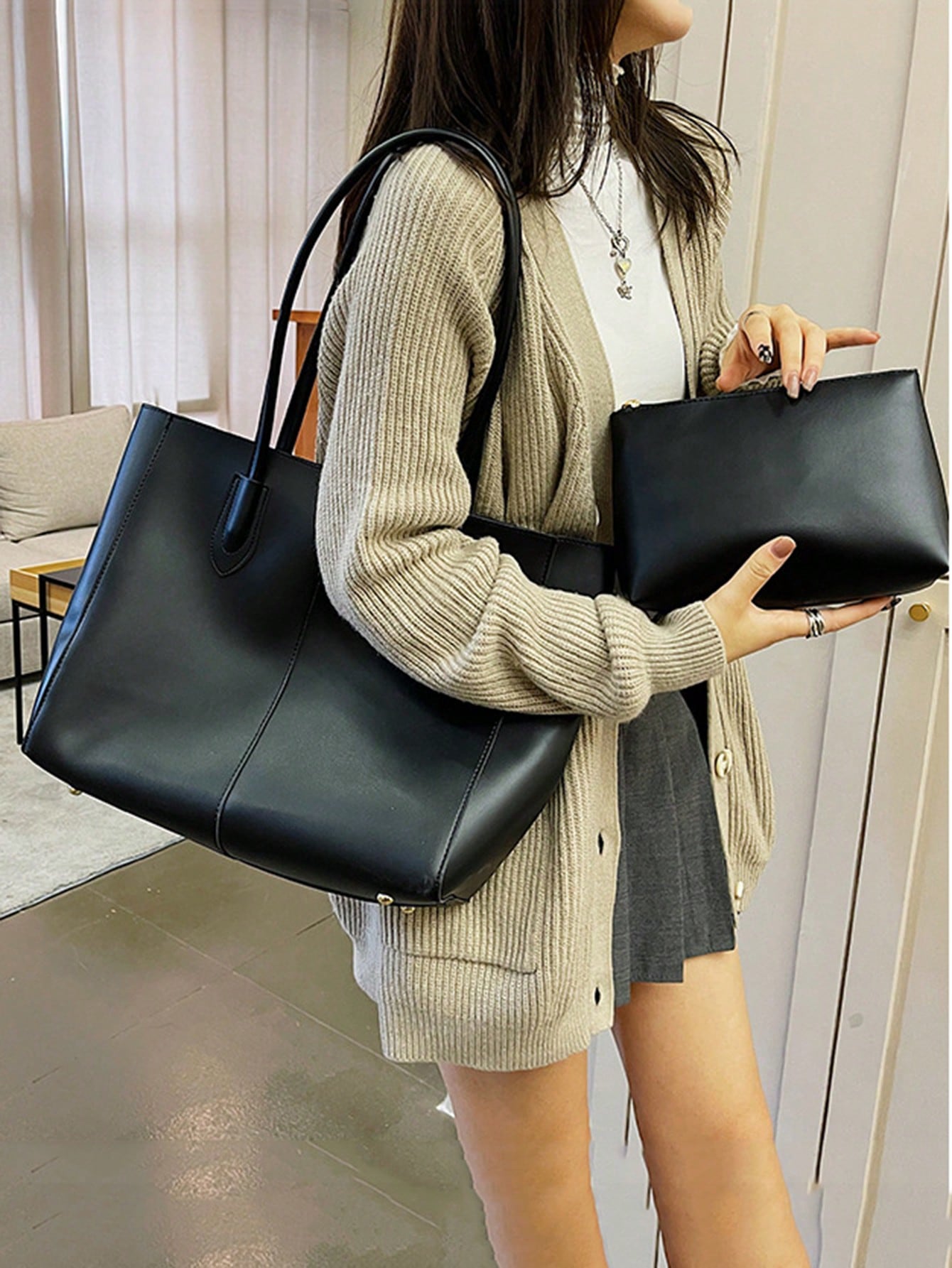 Vintage Tote Bag For Women, Simple Commuter Bag, Fashionable Ins Style Large Capacity Shoulder Bag