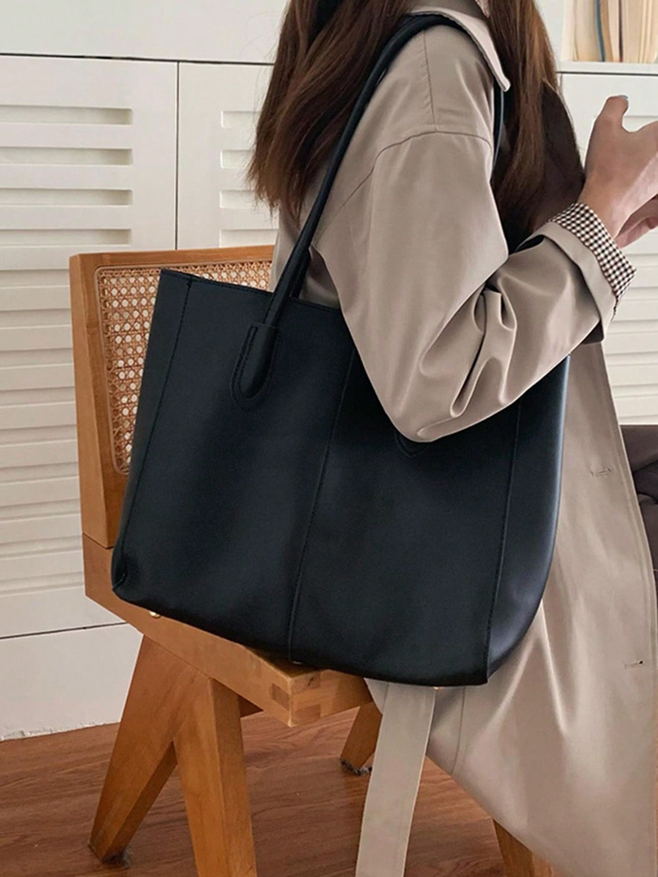 Vintage Tote Bag For Women, Simple Commuter Bag, Fashionable Ins Style Large Capacity Shoulder Bag