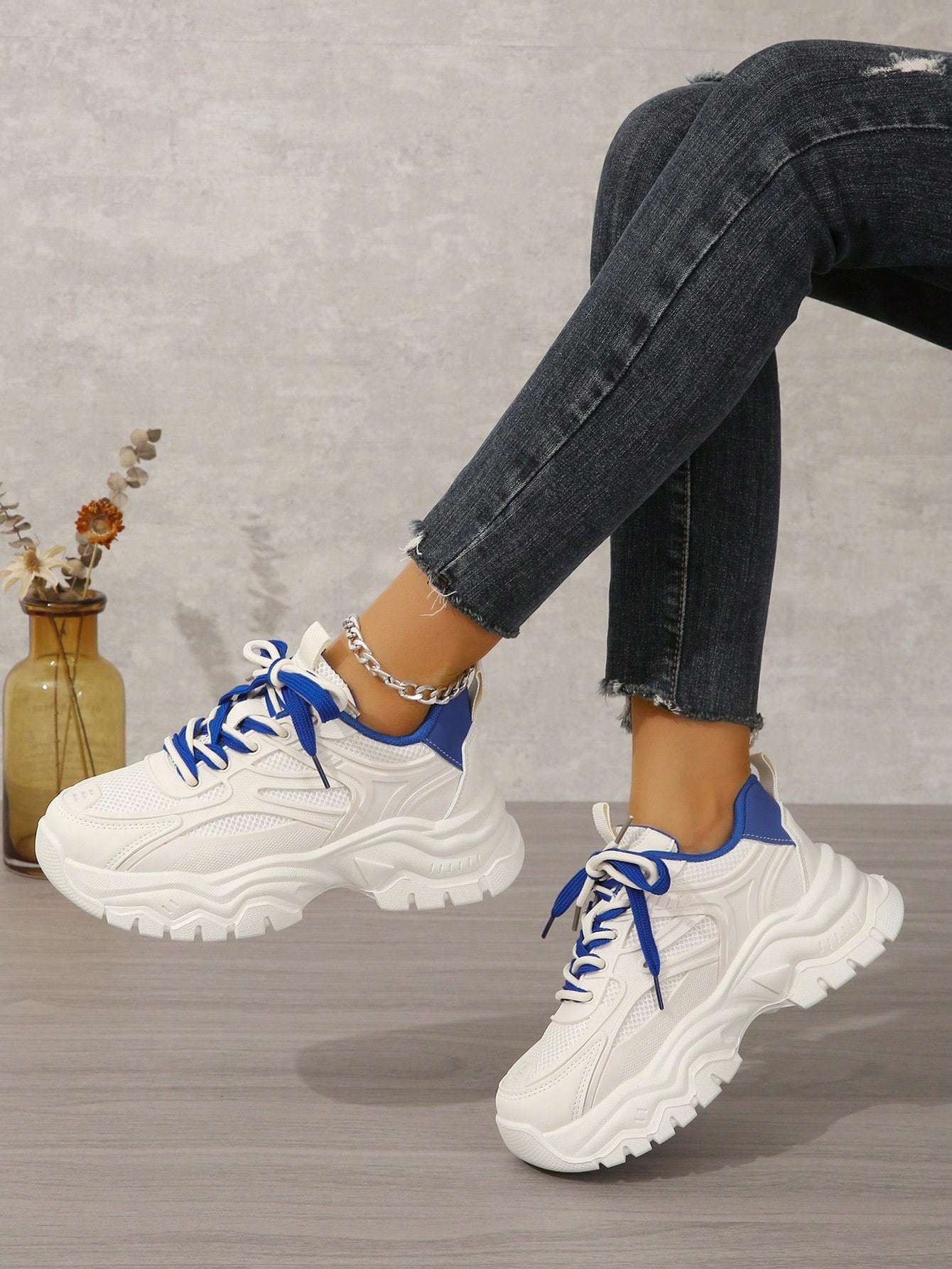 Women's Golden Dad Sneakers, Ins Street Style, Platform, Height Increasing, Fashionable, Casual, Sports Shoes