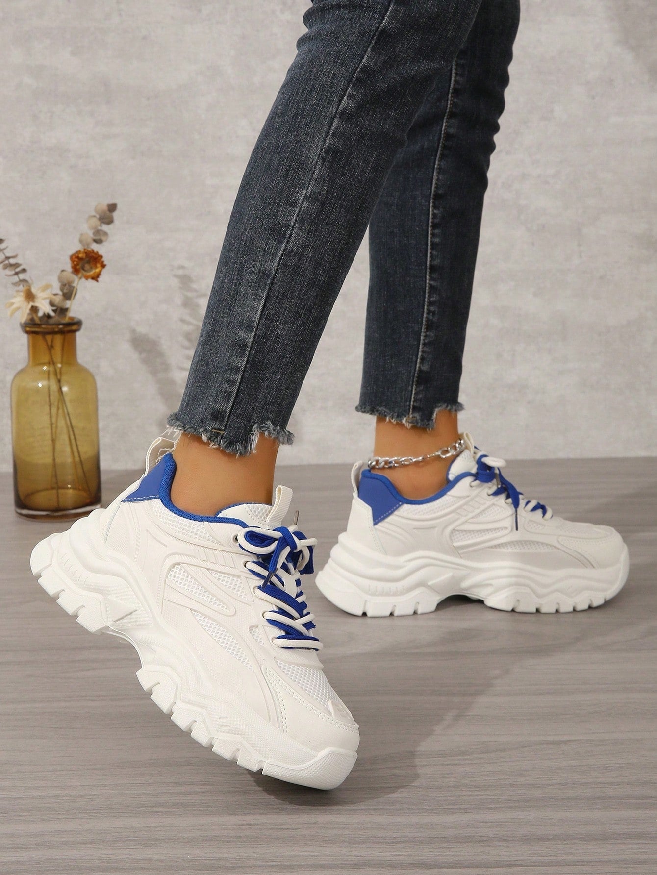 Women's Golden Dad Sneakers, Ins Street Style, Platform, Height Increasing, Fashionable, Casual, Sports Shoes