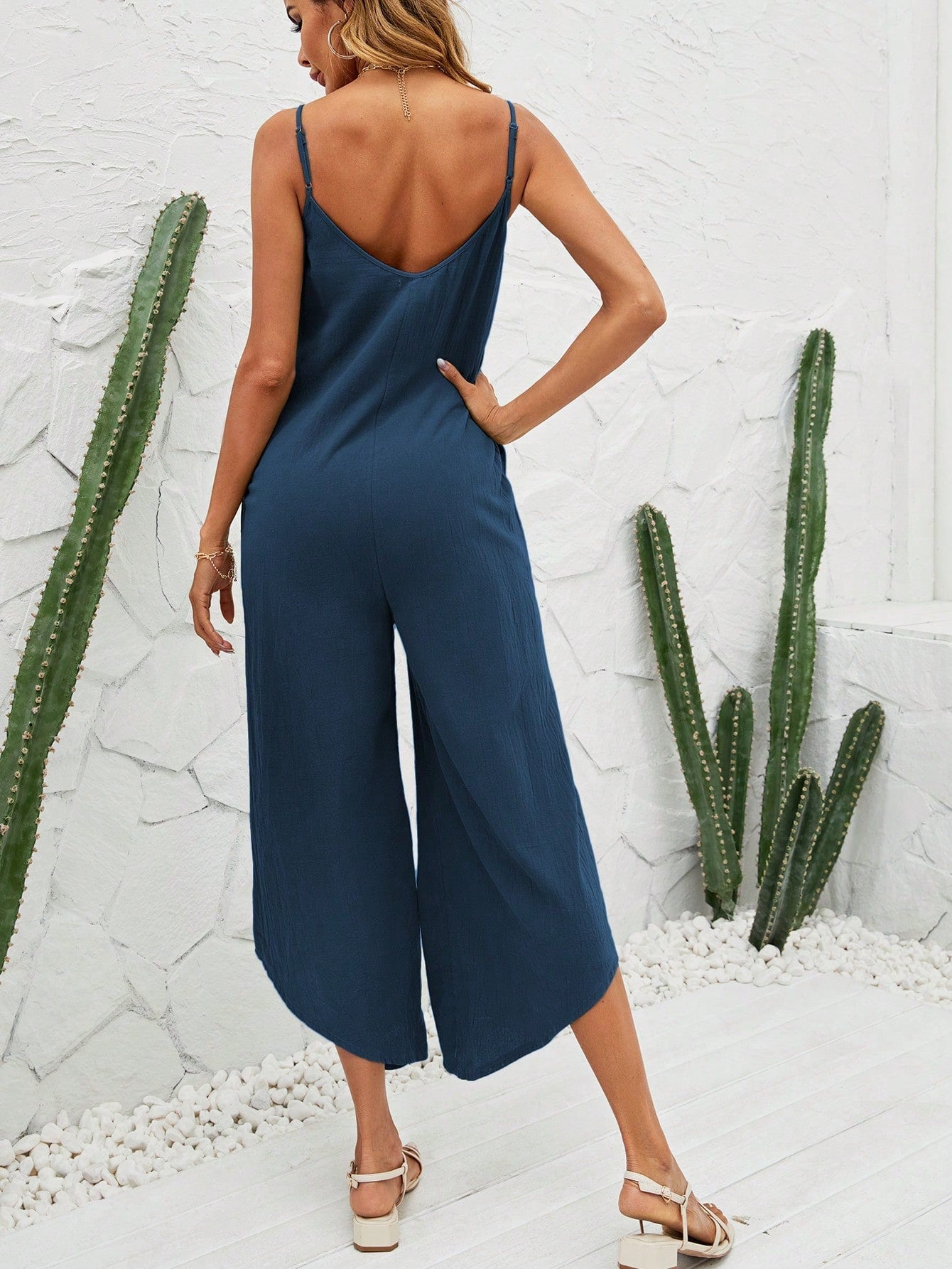 VCAY Solid Wide Leg Cami Jumpsuit