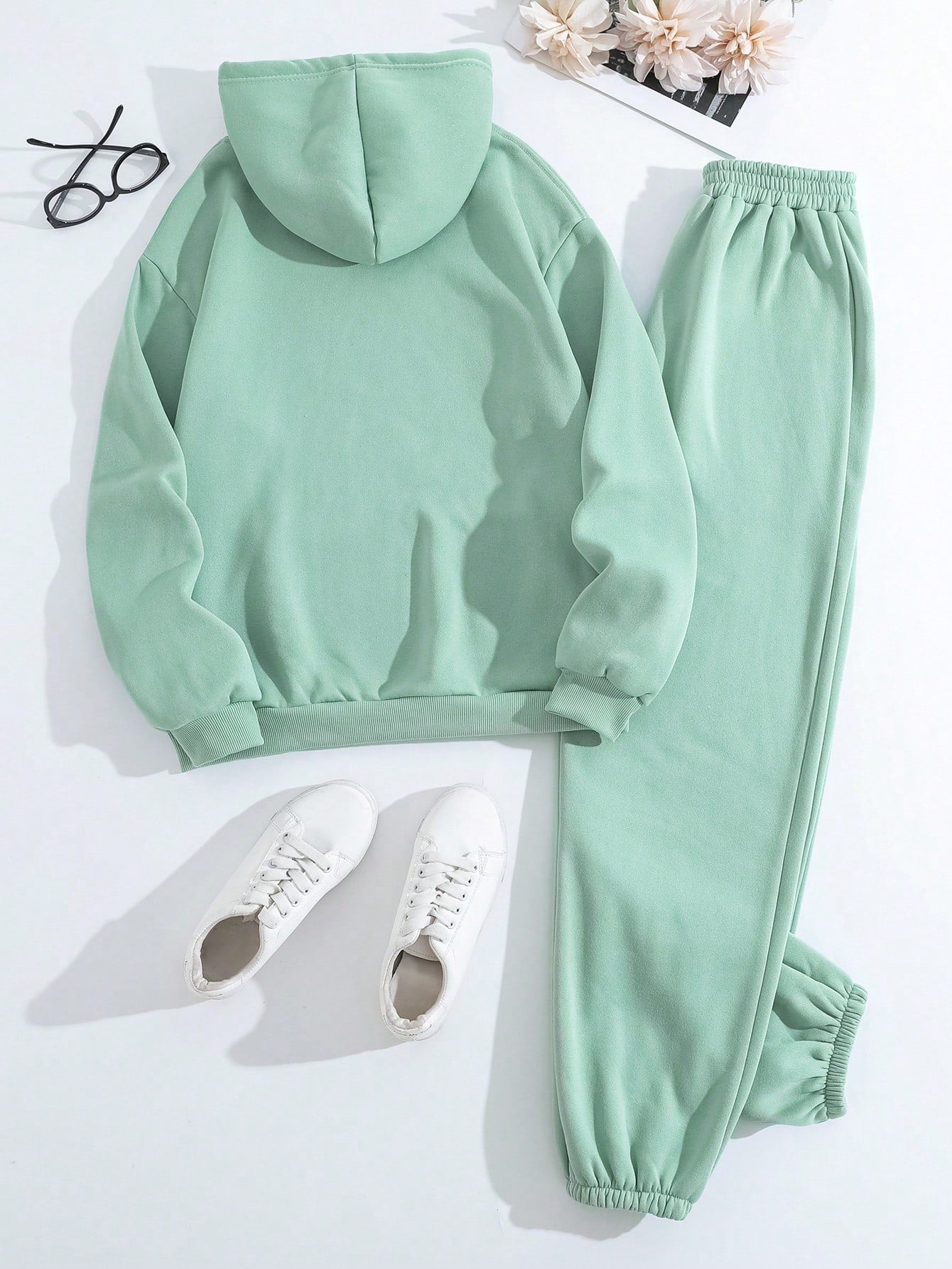 2pcs/Set Solid Color Long Sleeve Hoodie And Sport Pants