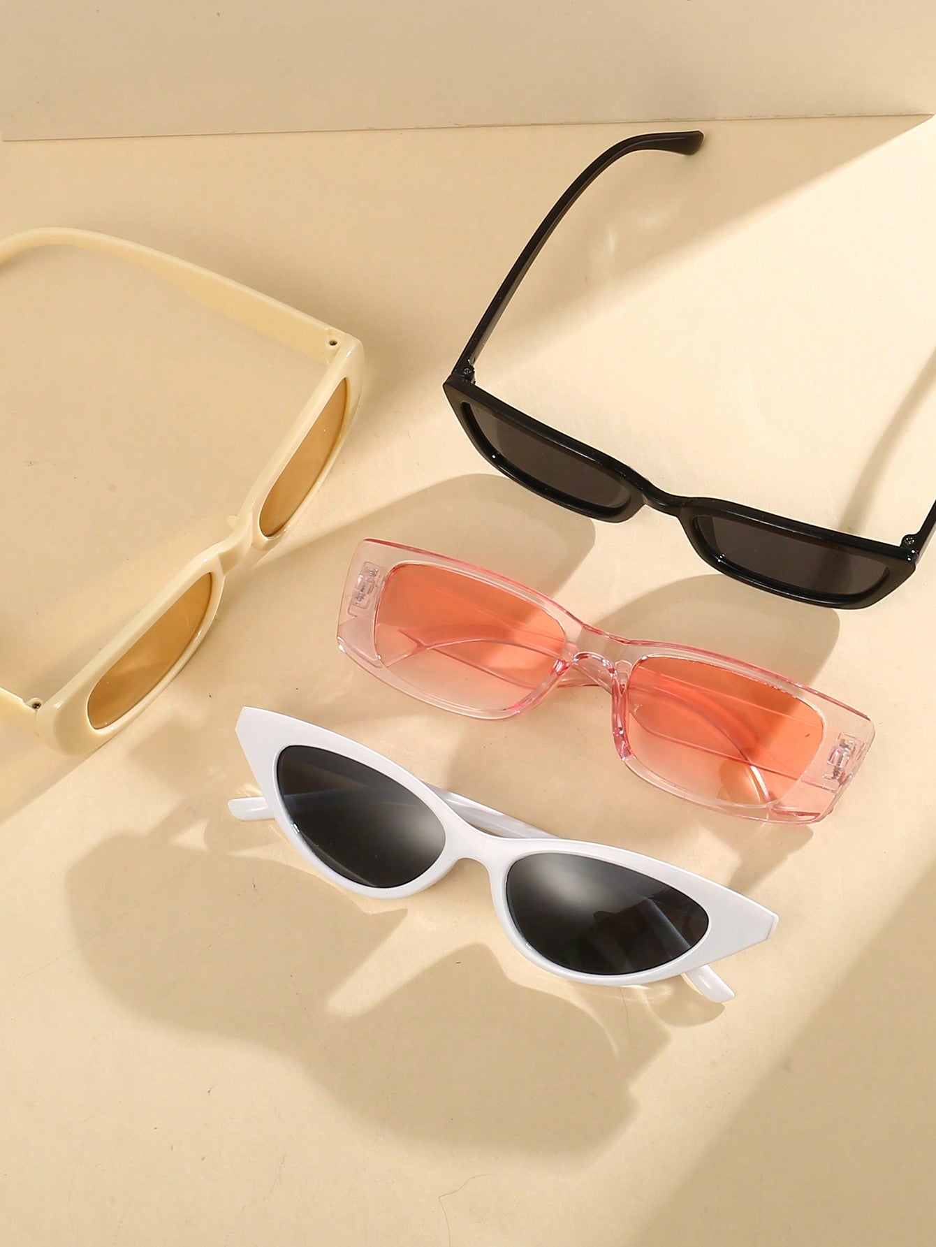 4 Pairs/set Women Cat Eye & Square Shaped Beach Sun Glasses, Fashionable Sunglasses