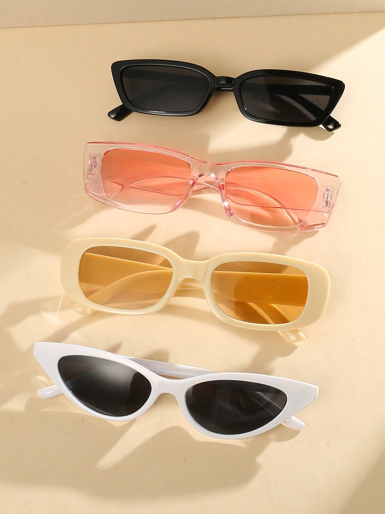 4 Pairs/set Women Cat Eye & Square Shaped Beach Sun Glasses, Fashionable Sunglasses