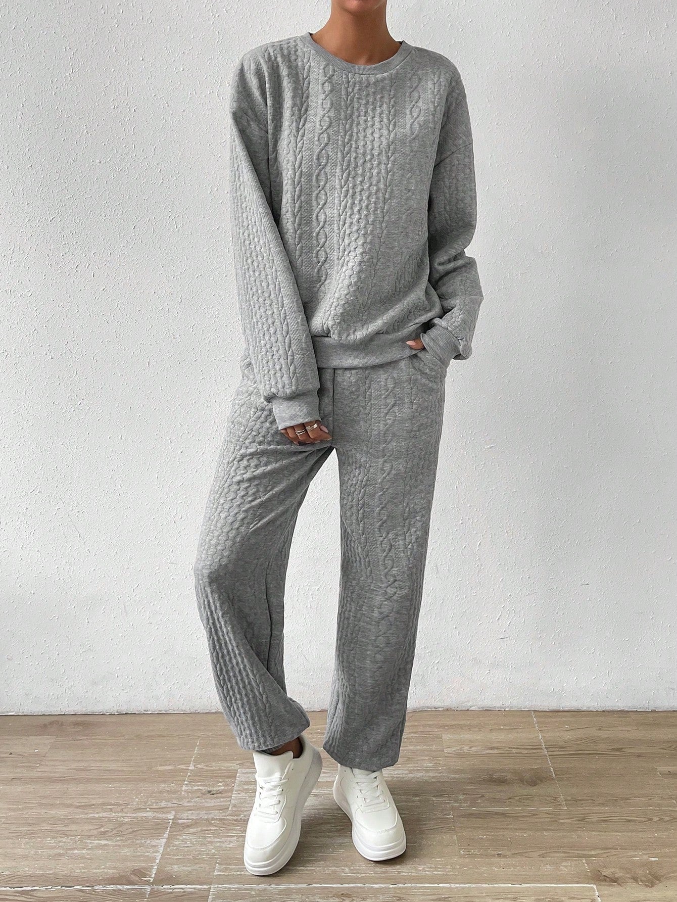 Solid Drop Shoulder Sweatshirt & Sweatpants