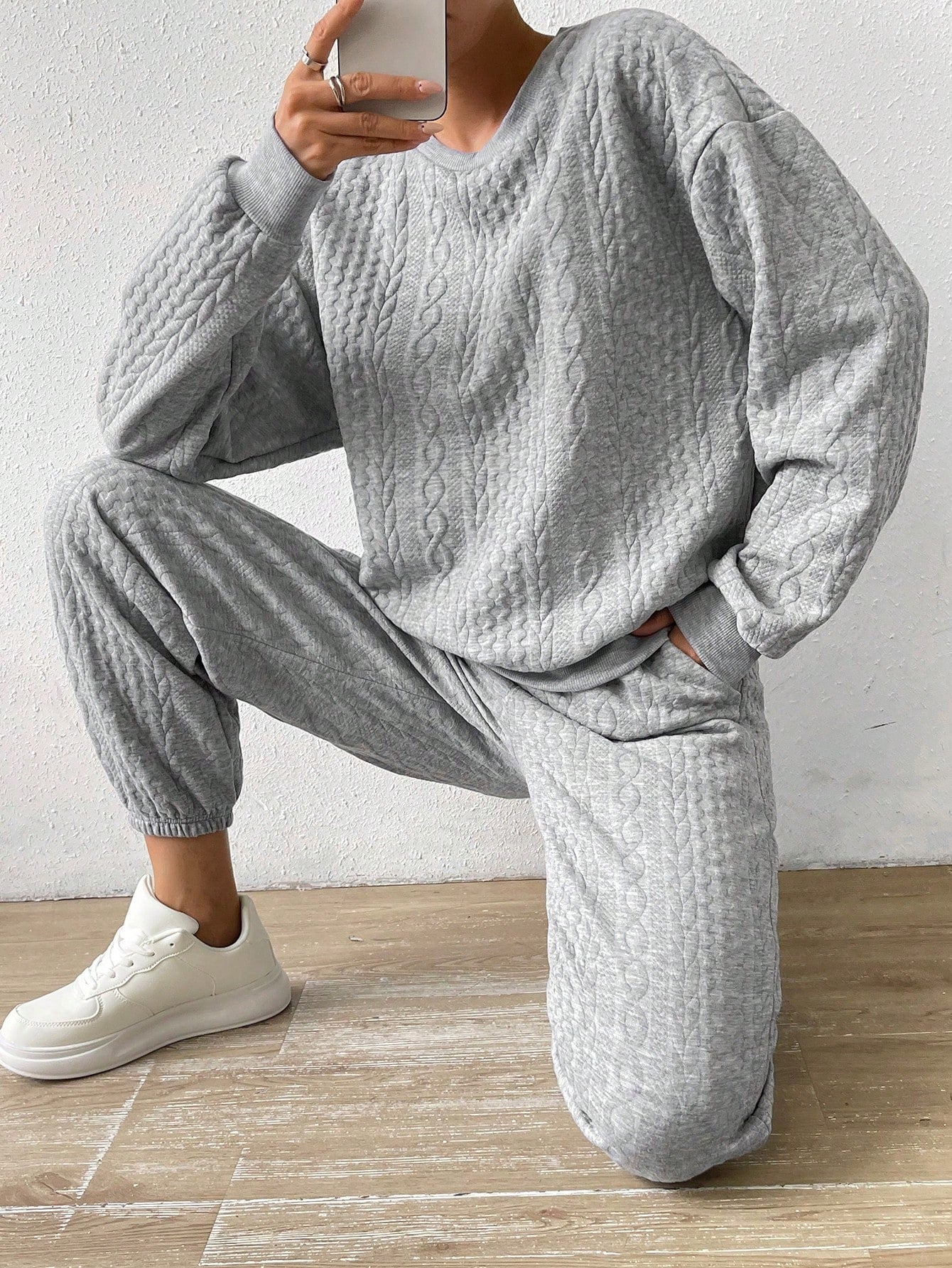 Solid Drop Shoulder Sweatshirt & Sweatpants