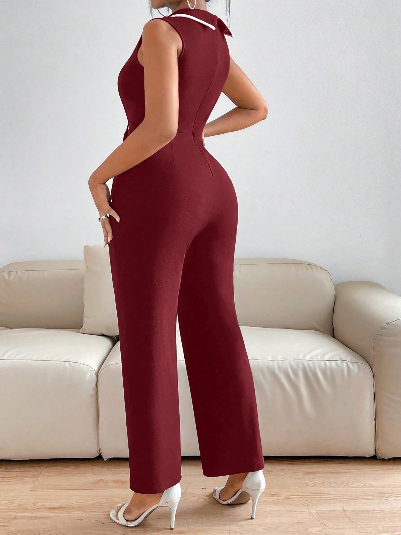 Privé Lapel Collar Contrast Binding Jumpsuit