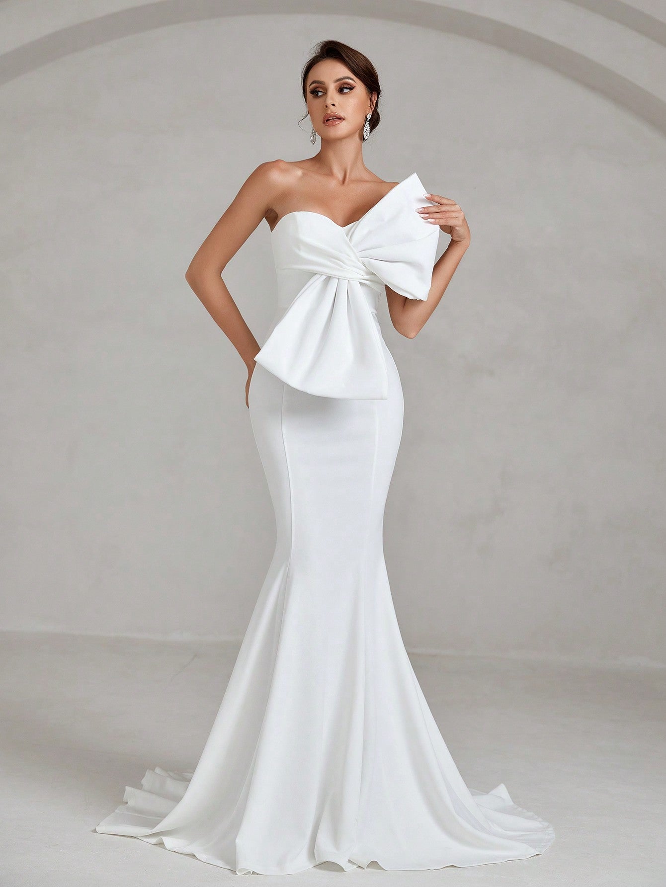 One Shoulder Twist Front Floor Length Wedding Dress