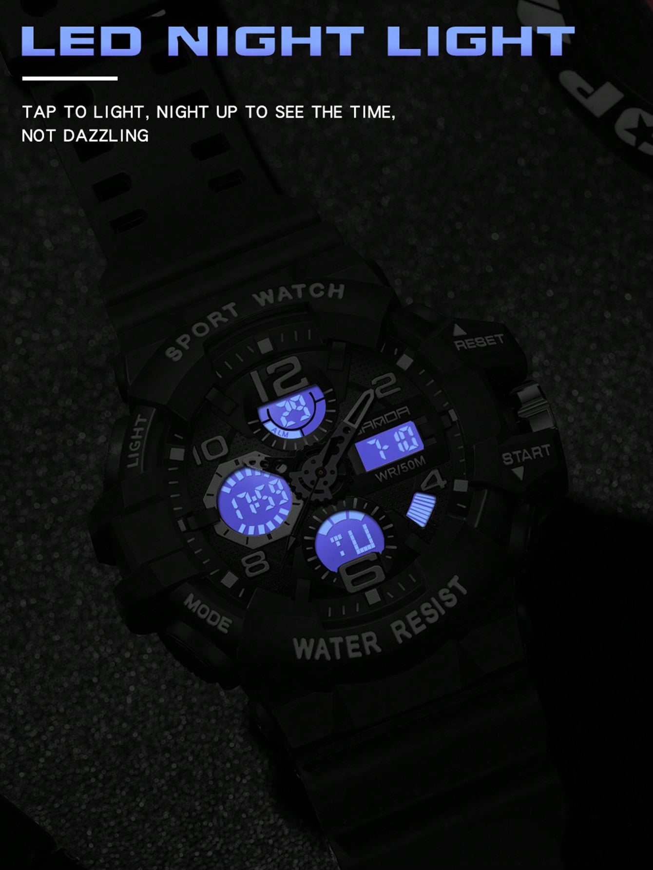 SANDA Top Brand Luxury Outdoor Sport Watches 50M Waterproof Men's Watch Dual Display Quartz Wristwatch for Male Digital Multifunction Stop-watch Alarm Clock Calendar Street Wear Cool Electronic Fashion For Gifts Birthday Christmas Casual