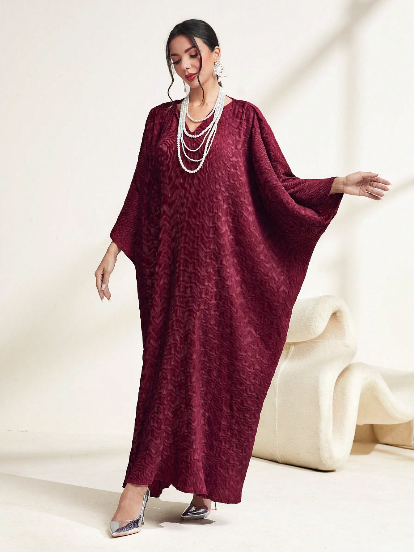 Najma Solid Batwing Sleeve Kaftan