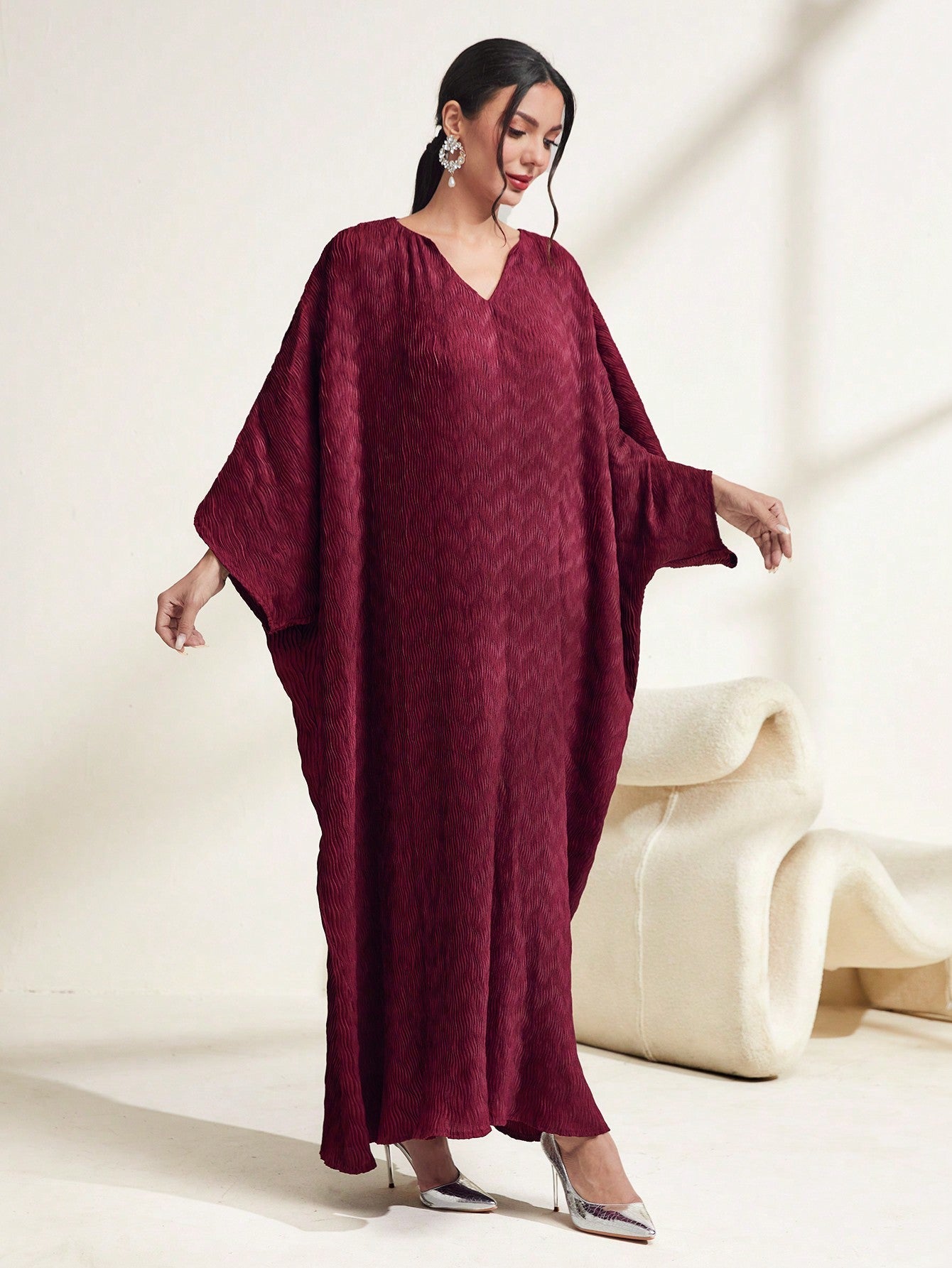 Najma Solid Batwing Sleeve Kaftan