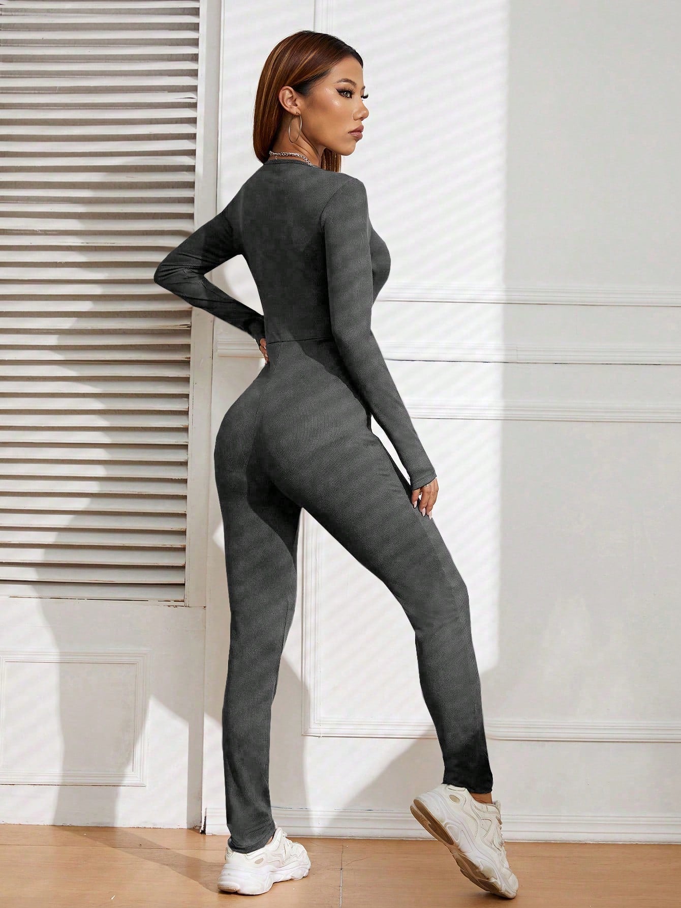 Cut Out Front Mock Neck Unitard Jumpsuit