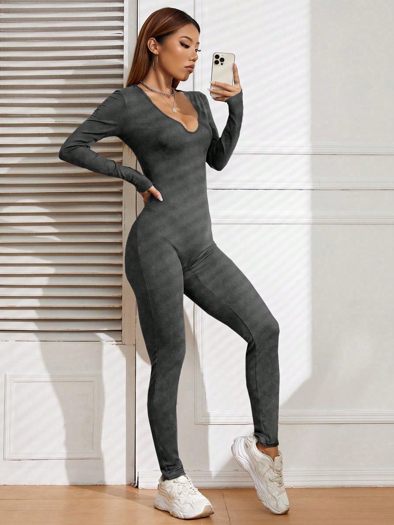 Cut Out Front Mock Neck Unitard Jumpsuit