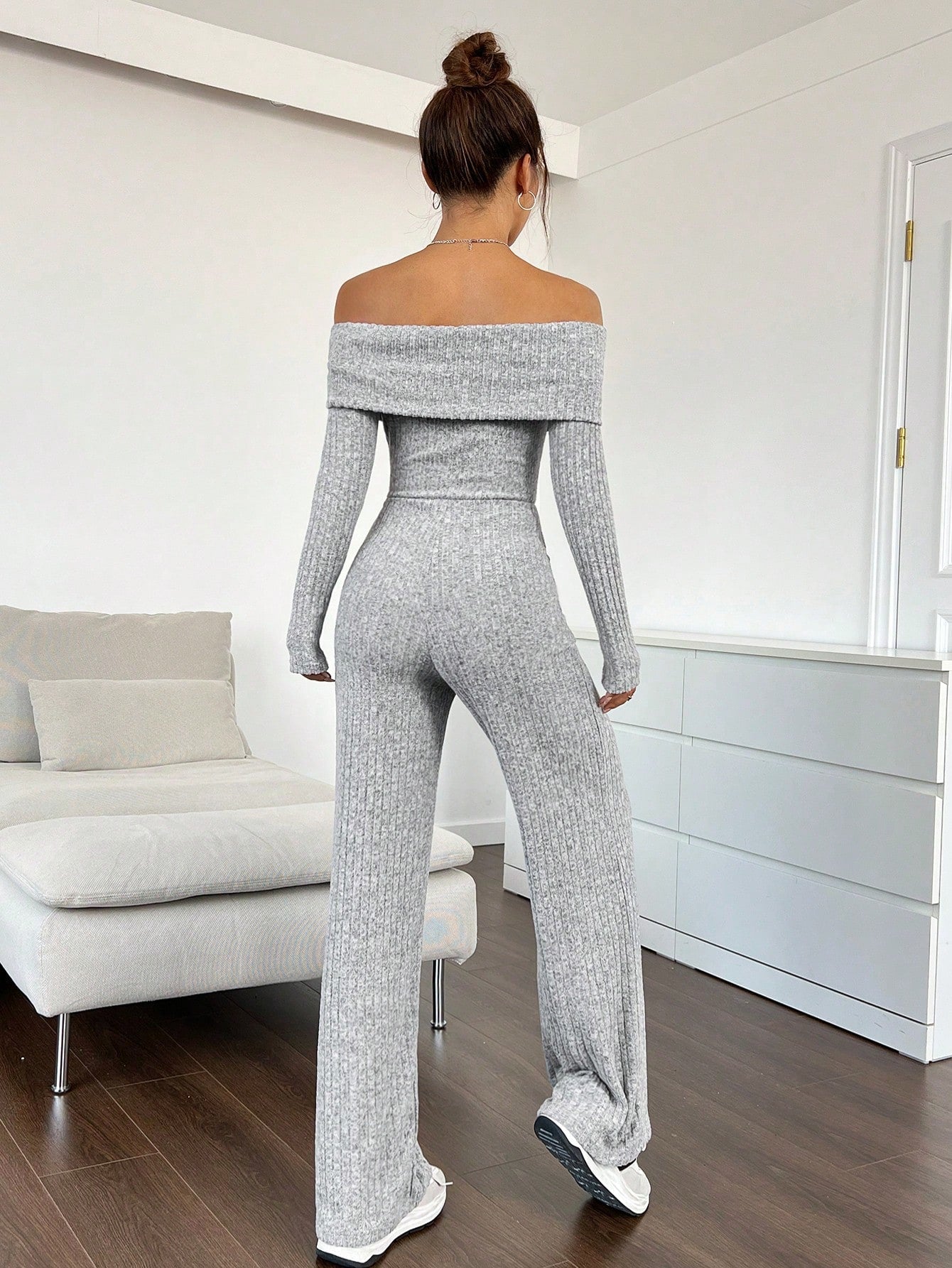 EZwear Foldover Off Shoulder Wide Leg Jumpsuit