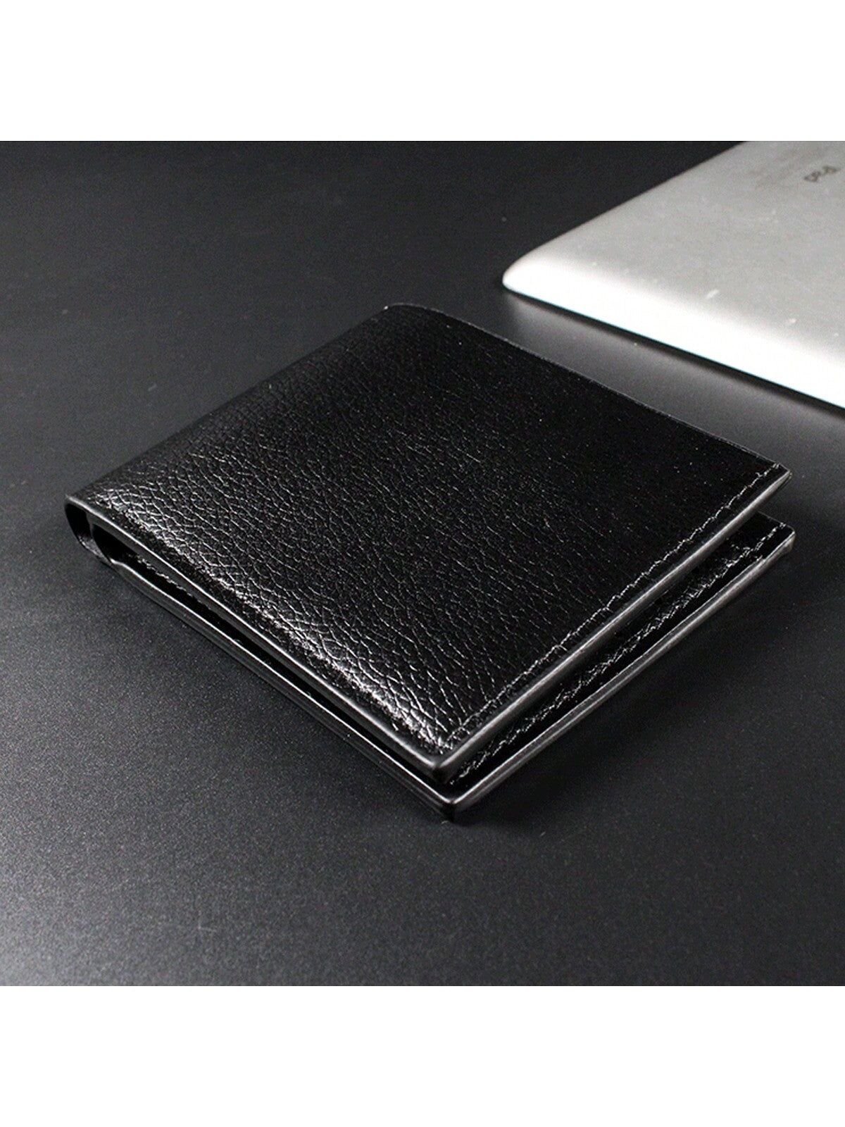 1pc Men's Black Pu Leather Multifunctional Short Wallet, With Fashionable Litchi Pattern, Anti-theft Brush Wallet