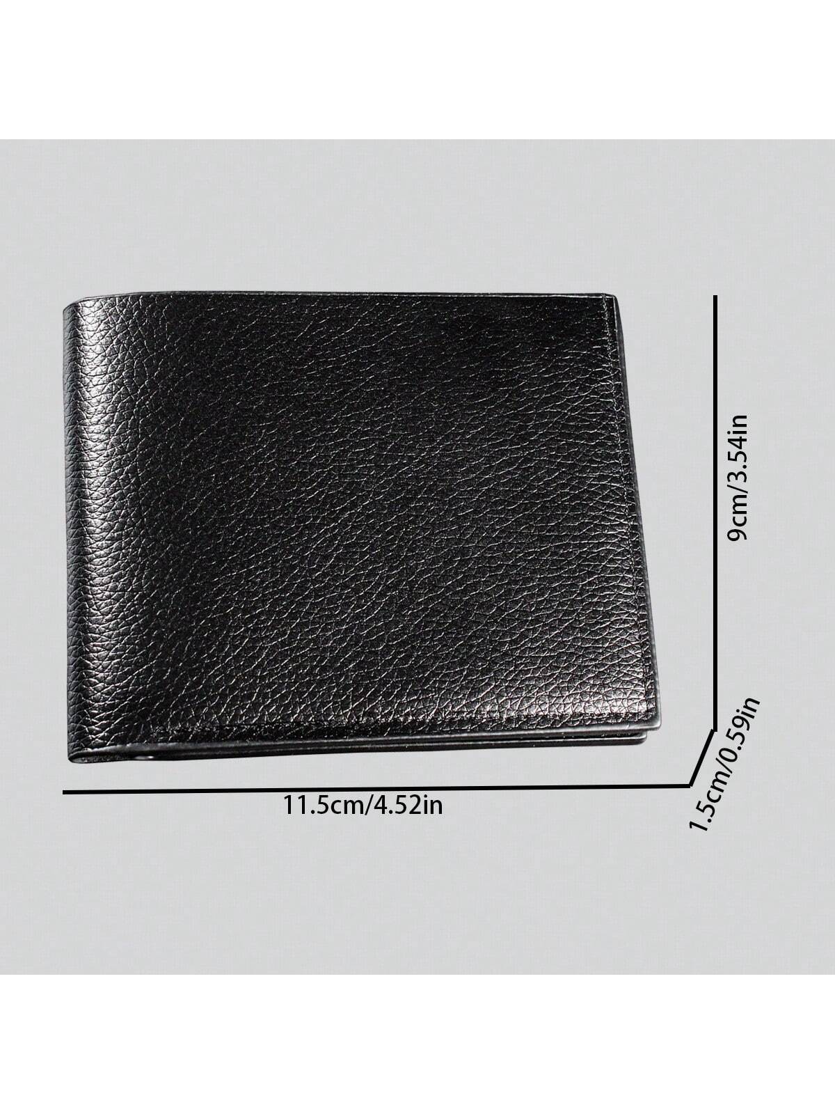 1pc Men's Black Pu Leather Multifunctional Short Wallet, With Fashionable Litchi Pattern, Anti-theft Brush Wallet