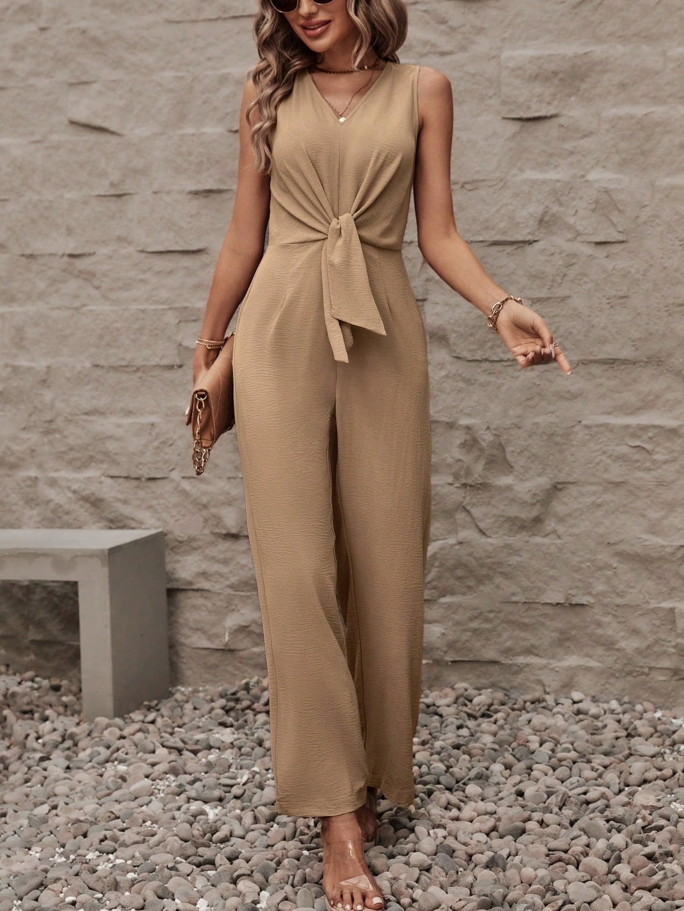 LUNE Knot Front Sleeveless Jumpsuit