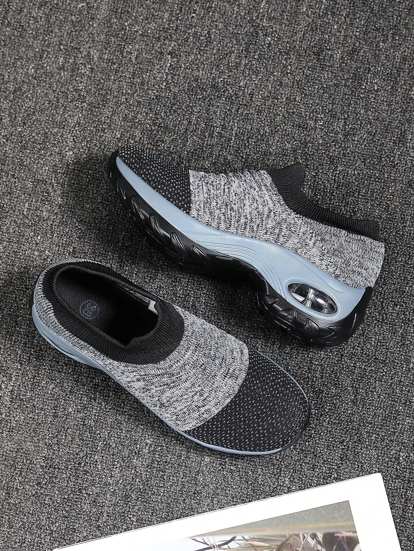 Sporty Black Solid Dance Shoes For Women, Knit Detail Slip-on Sneakers