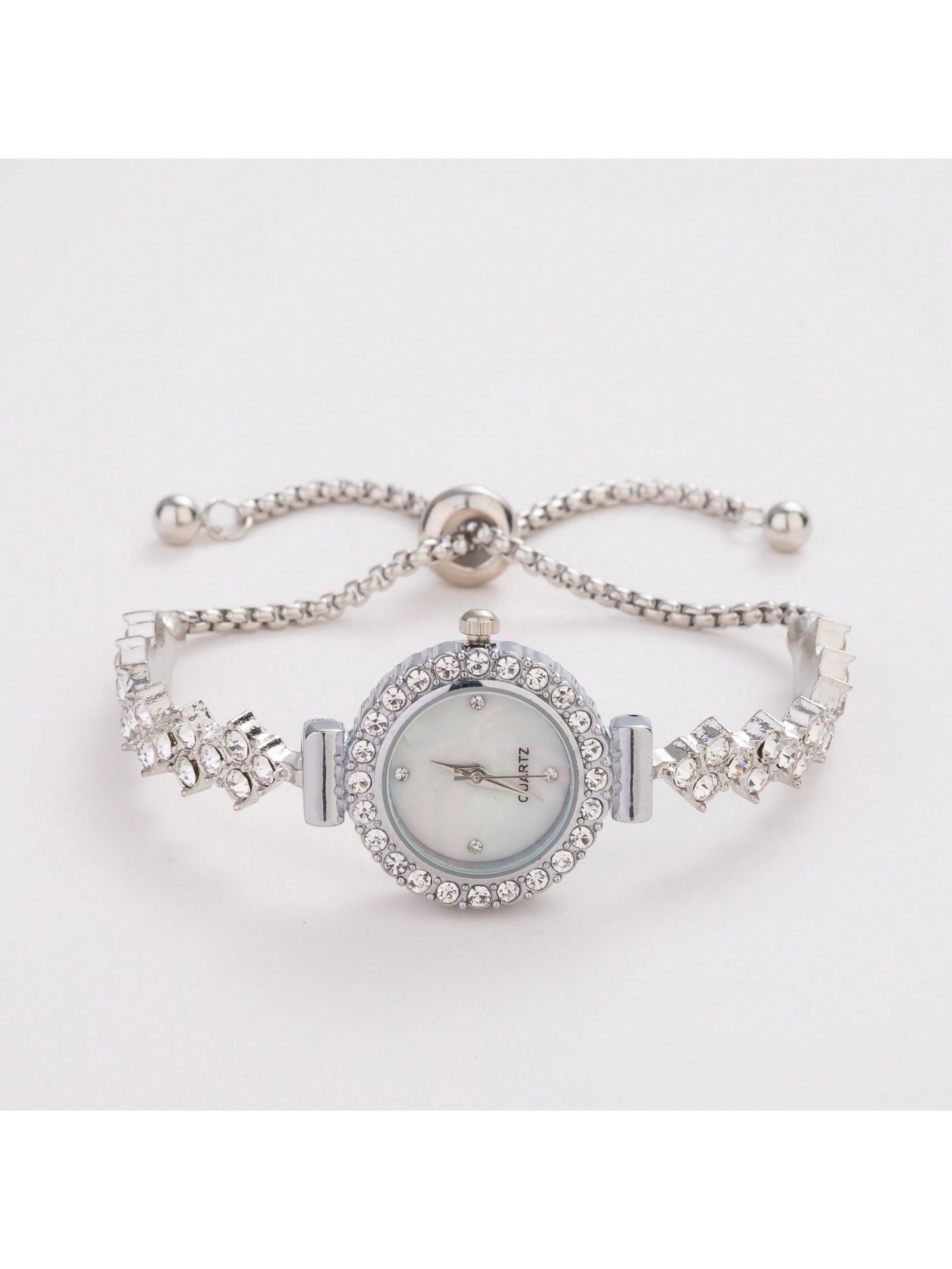 New Casual Fashion Ladies' Bracelet Watch, Cute Round Dial Decorated With Crystals, Rhinestone Embellished Watchband, Alloy Quartz Watch, Gift