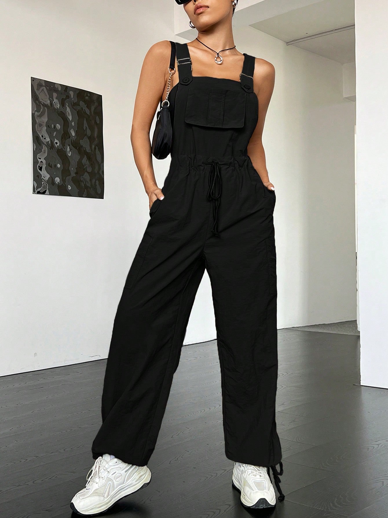 Coolane Flap Pocket Drawstring Waist Overall Jumpsuit