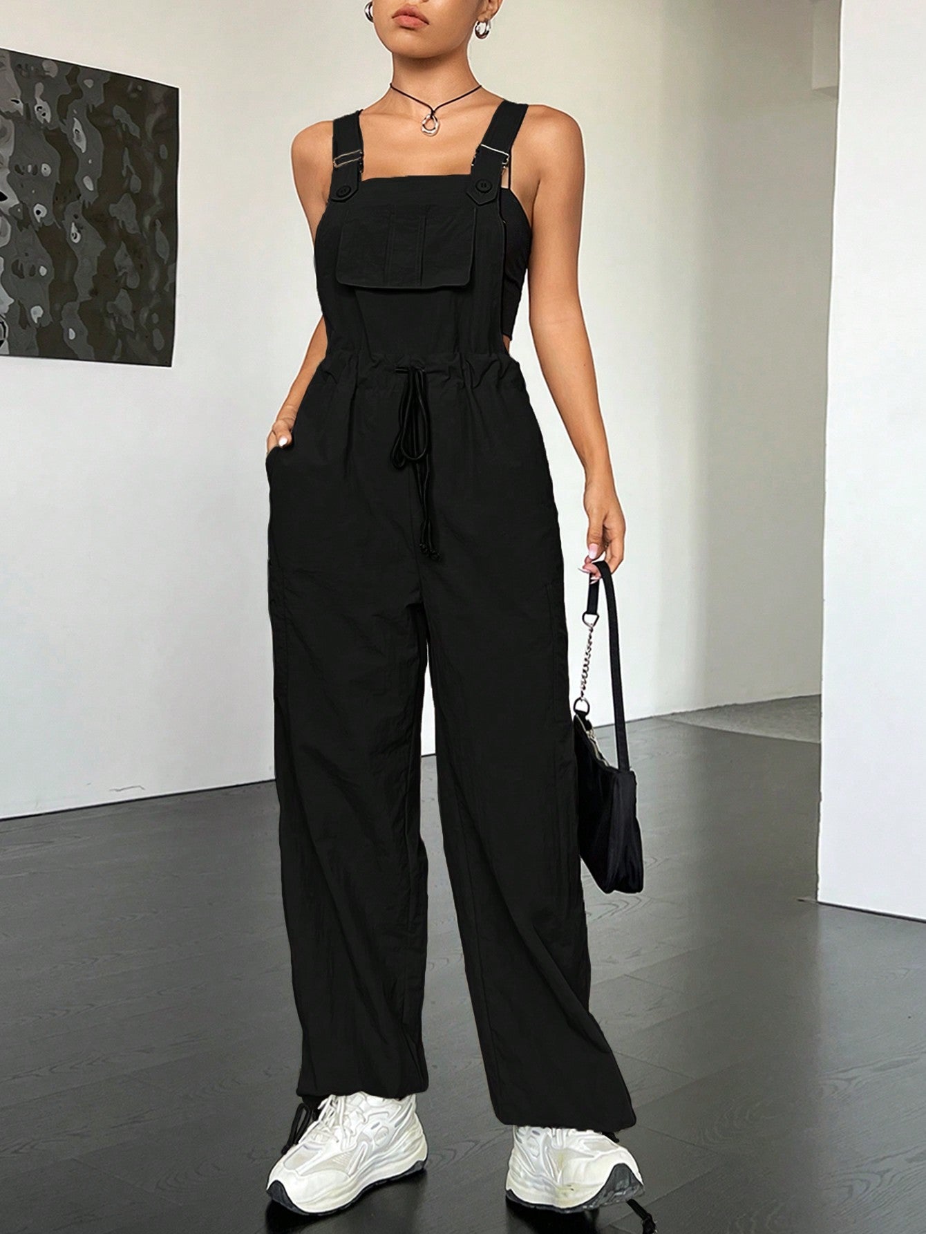 Coolane Flap Pocket Drawstring Waist Overall Jumpsuit