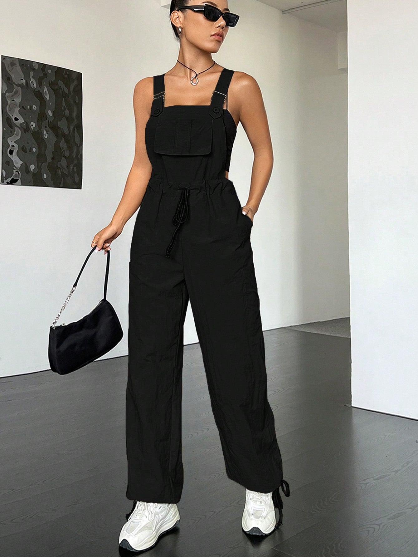 Coolane Flap Pocket Drawstring Waist Overall Jumpsuit