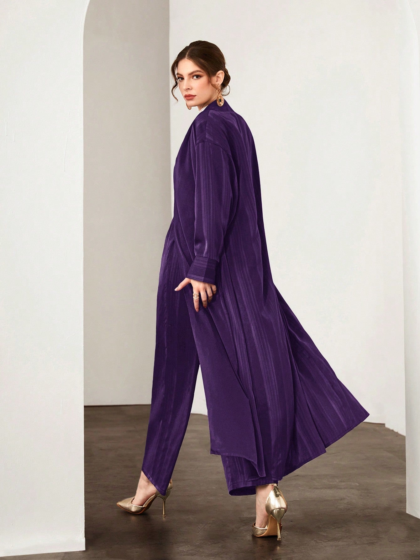 Najma Solid Open Front Abaya & Pants Without Belt