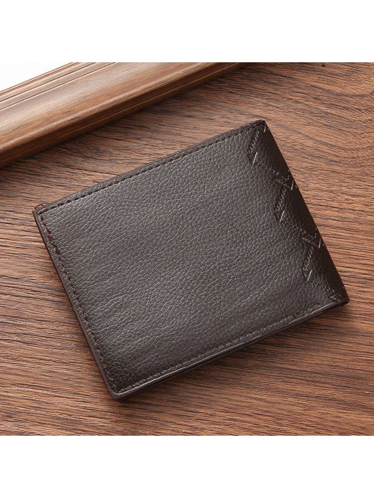 1pc Men's Short Wallet High-end Youth Lychee Patterned Zipper Coin Purse