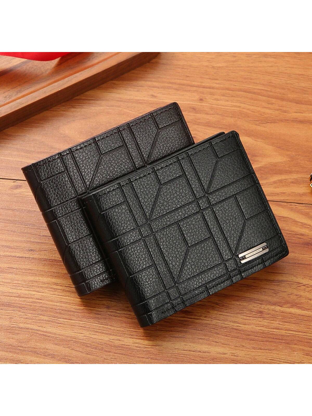 1pc Men's Short Wallet High-end Youth Lychee Patterned Zipper Coin Purse