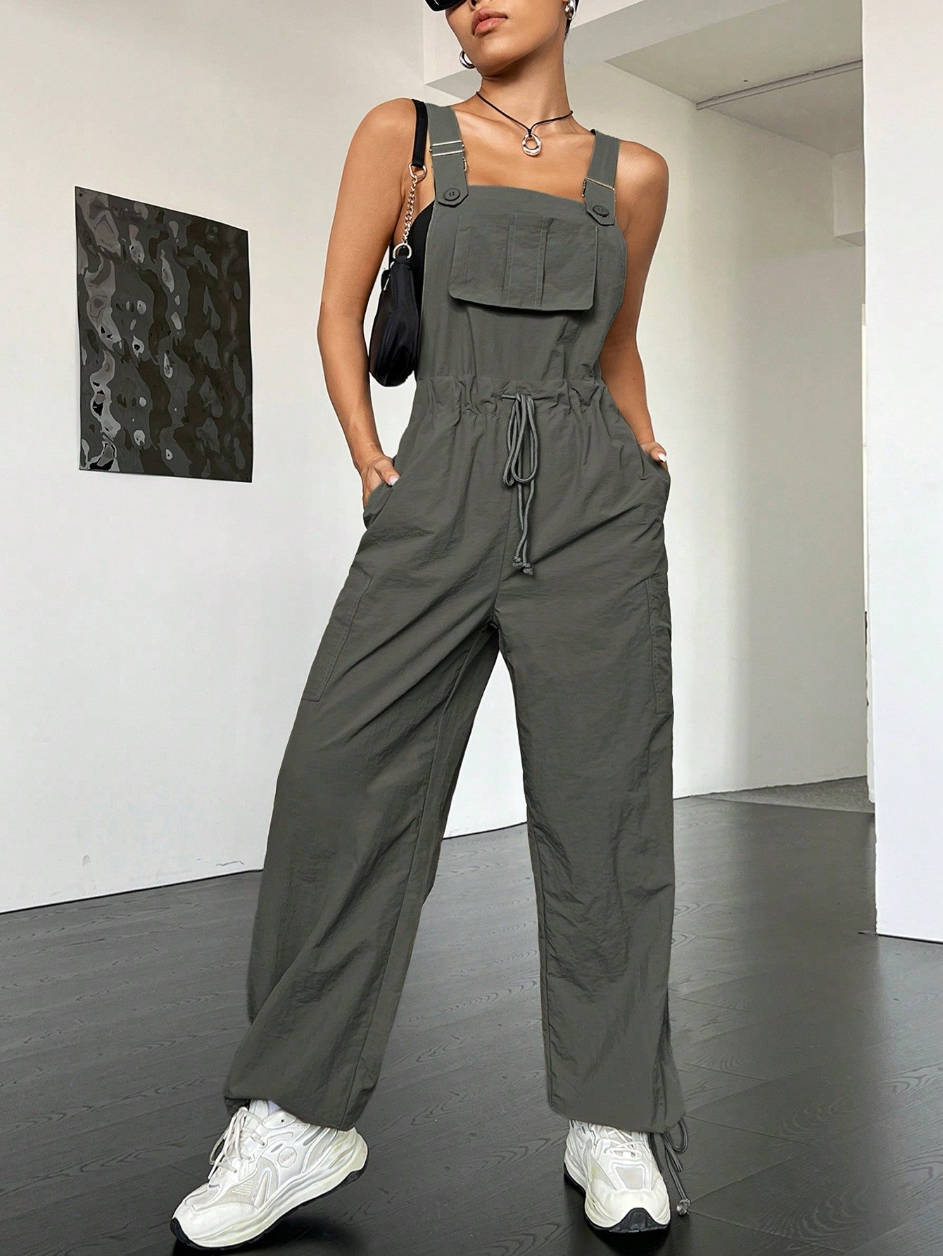 Coolane Flap Pocket Drawstring Waist Overall Jumpsuit