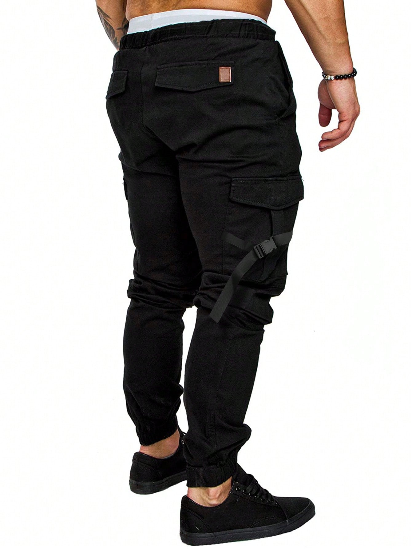 Manfinity Homme Men Flap Pocket Buckle Detail Drawstring Waist Cargo Pants