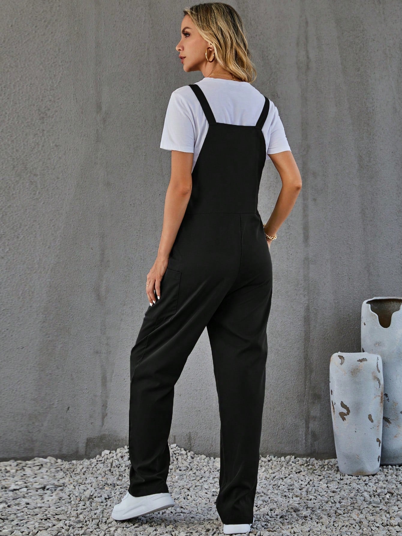 LUNE Solid Pocket Front Overall Jumpsuit Without Tee