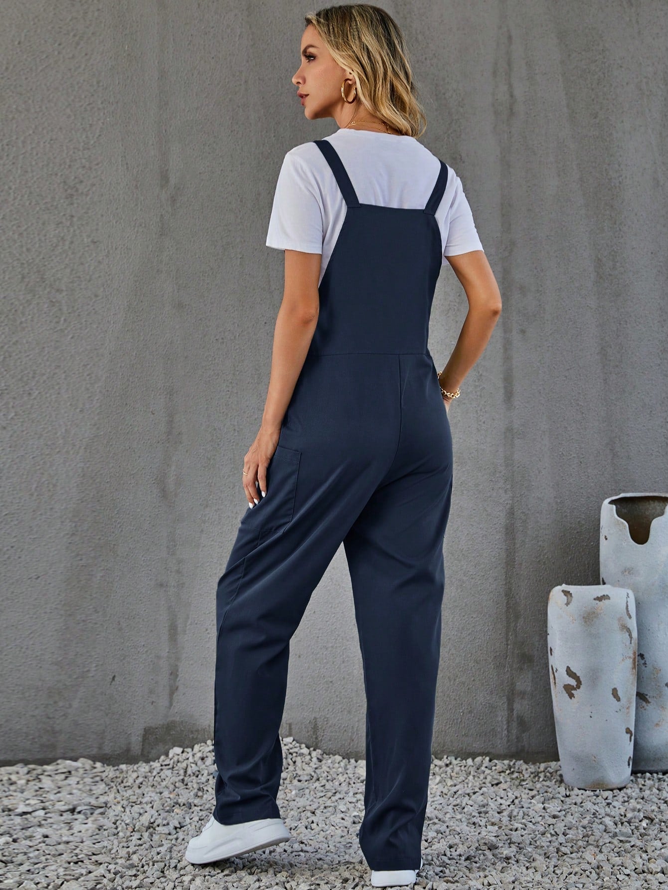 LUNE Solid Pocket Front Overall Jumpsuit Without Tee