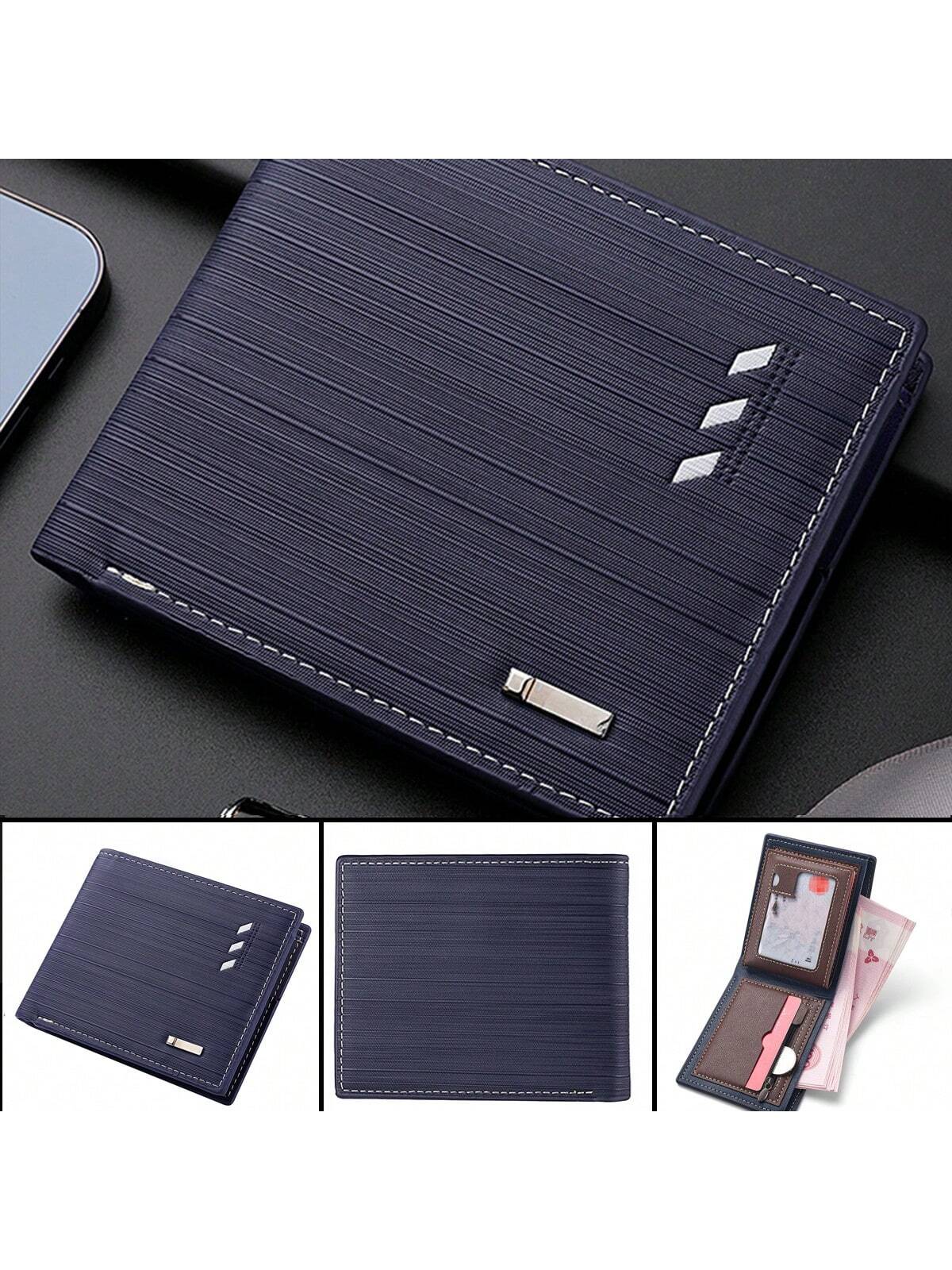 1PC Men Colorblock Small Wallet Credit Card Small Purse Window Bifold Men Wallet