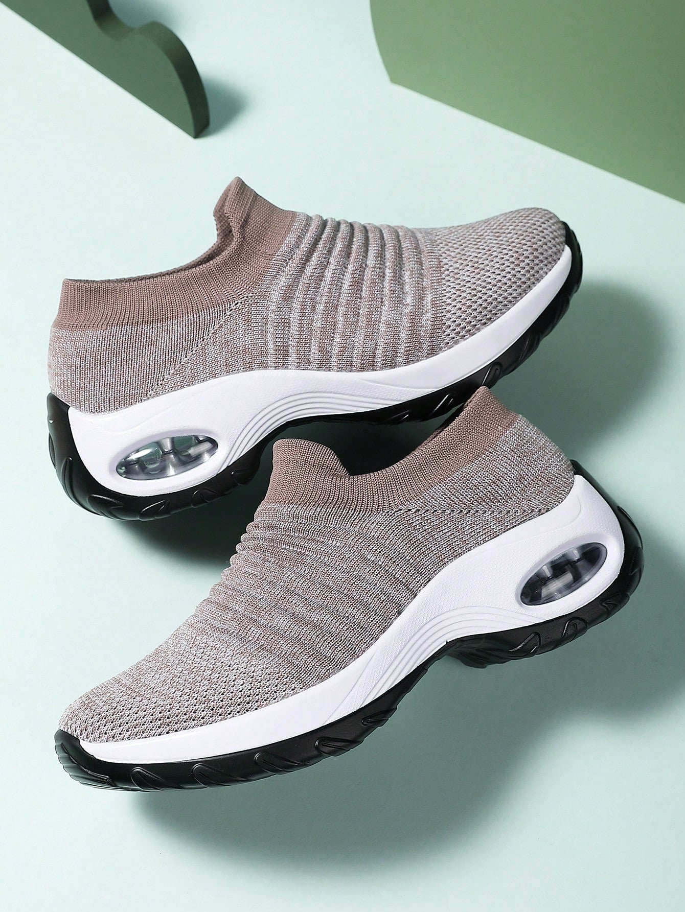 Sporty Black Solid Dance Shoes For Women, Knit Detail Slip-on Sneakers