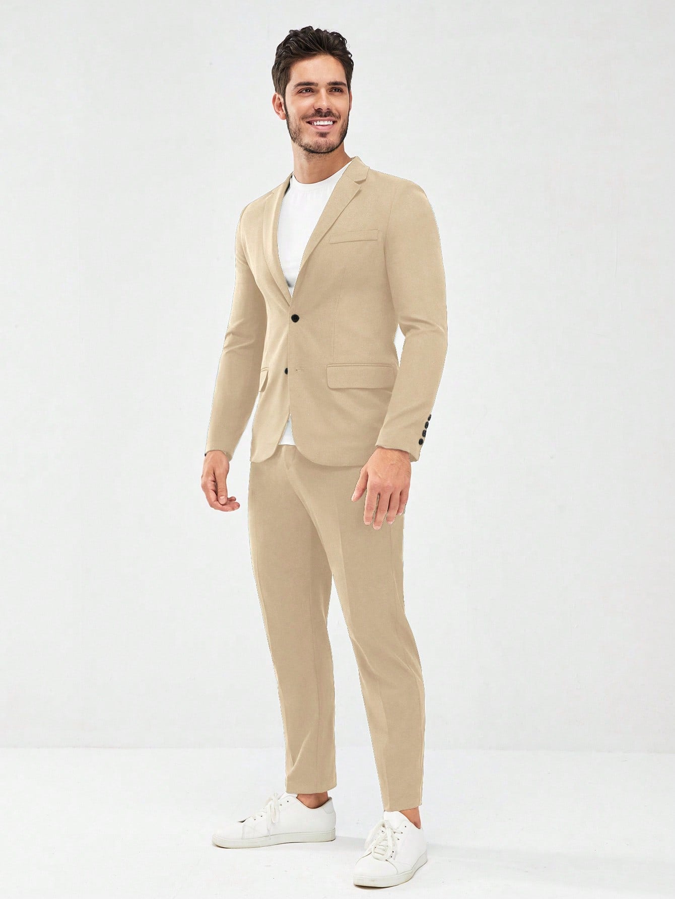 Manfinity Mode Men Lapel Neck Blazer & Tailored Pants Without Tee