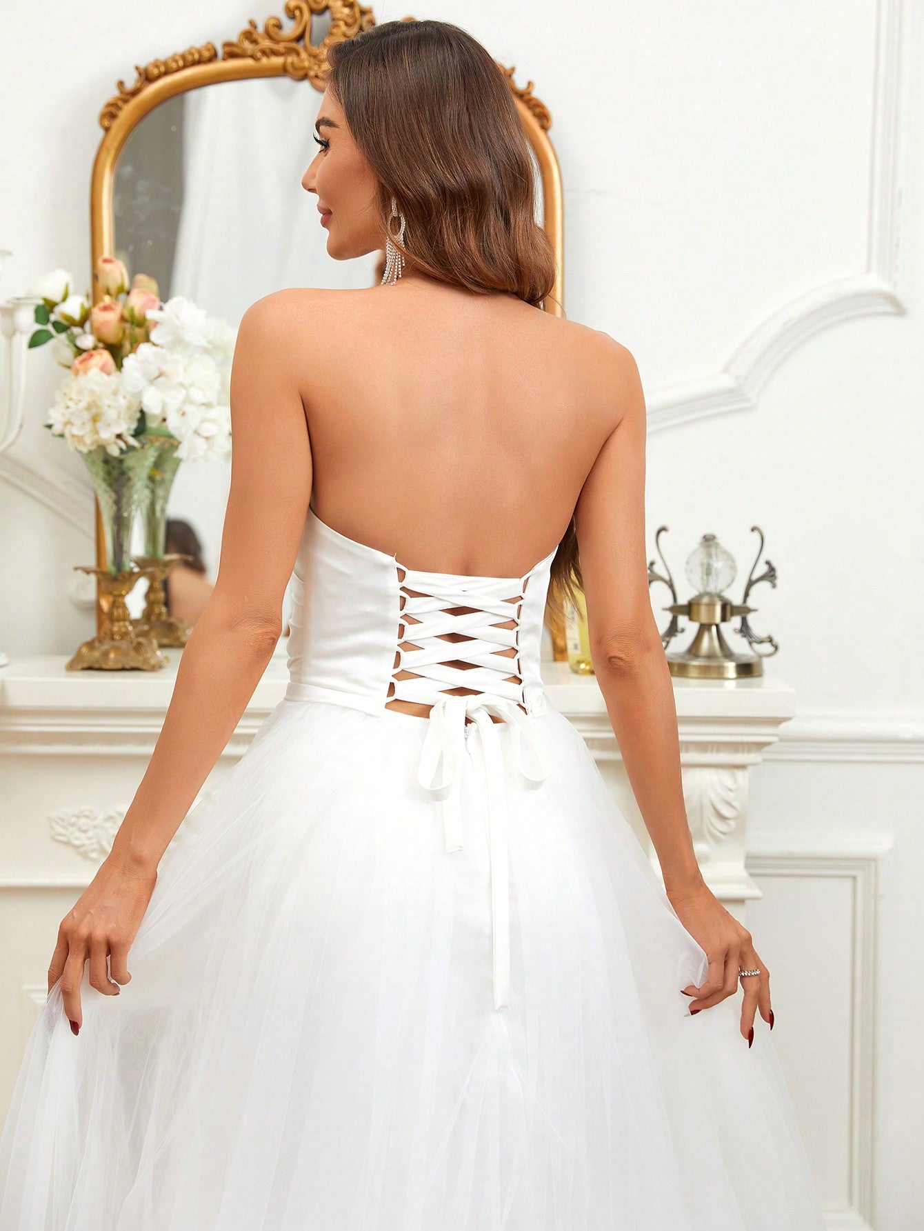 Belle One Shoulder Split Thigh Mesh Wedding Dress