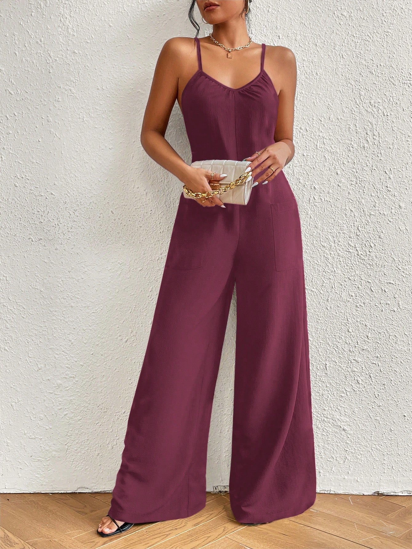 VCAY Crisscross Backless Wide Leg Cami Jumpsuit