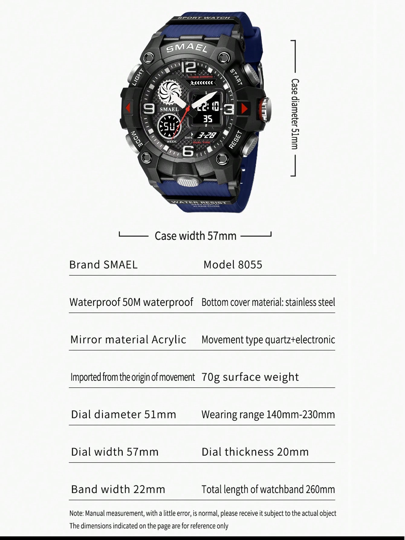 Smael Pointer Dual Display Electronic Sports Watch, Multifunctional Waterproof Watch For Men & Students, Suitable For Outdoor Activities