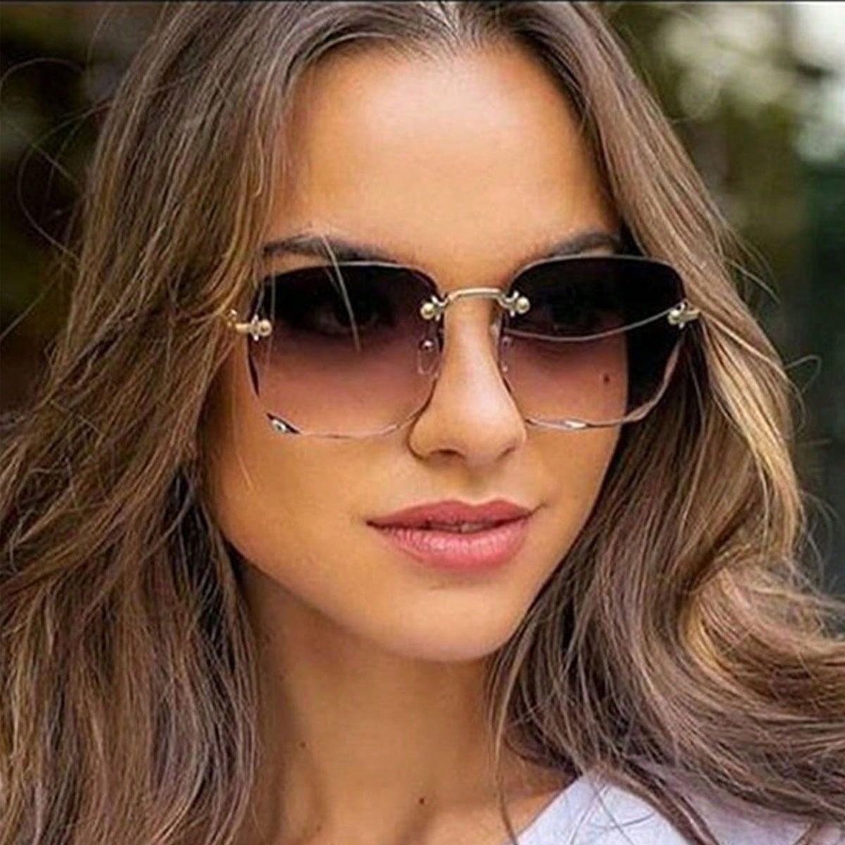 European and American trend large frame square sunglasses with cut edges and frameless sunglasses for women's street photography runway glasses1pc