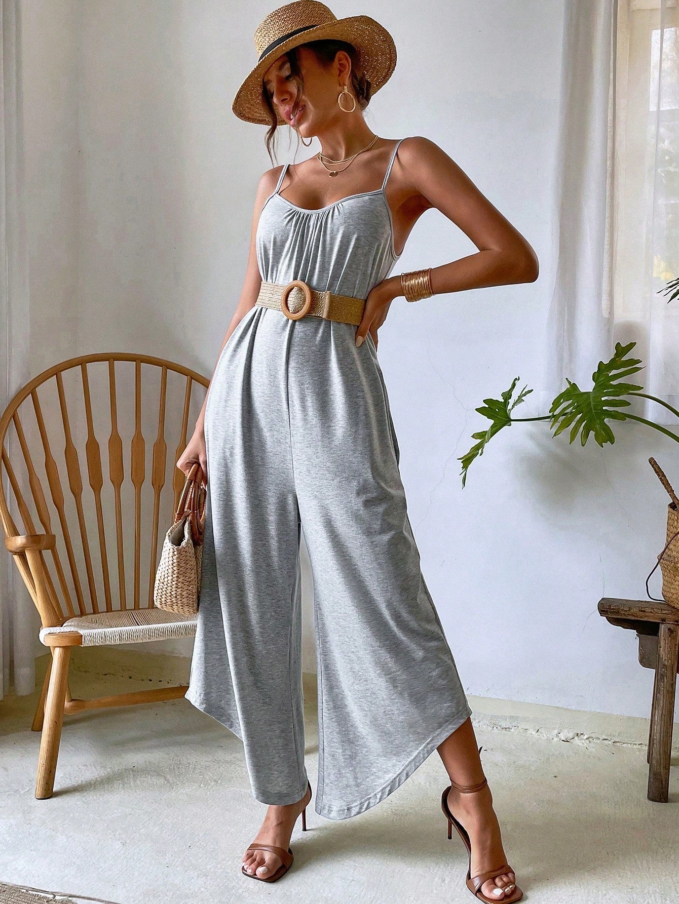 VCAY Solid Wide Leg Cami Jumpsuit