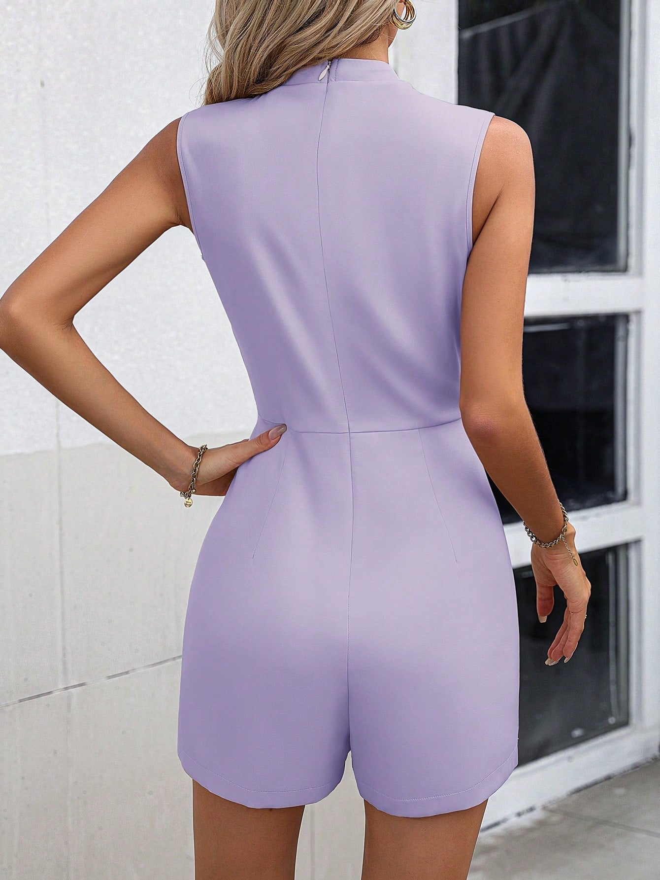 Solid Mock Neck Romper