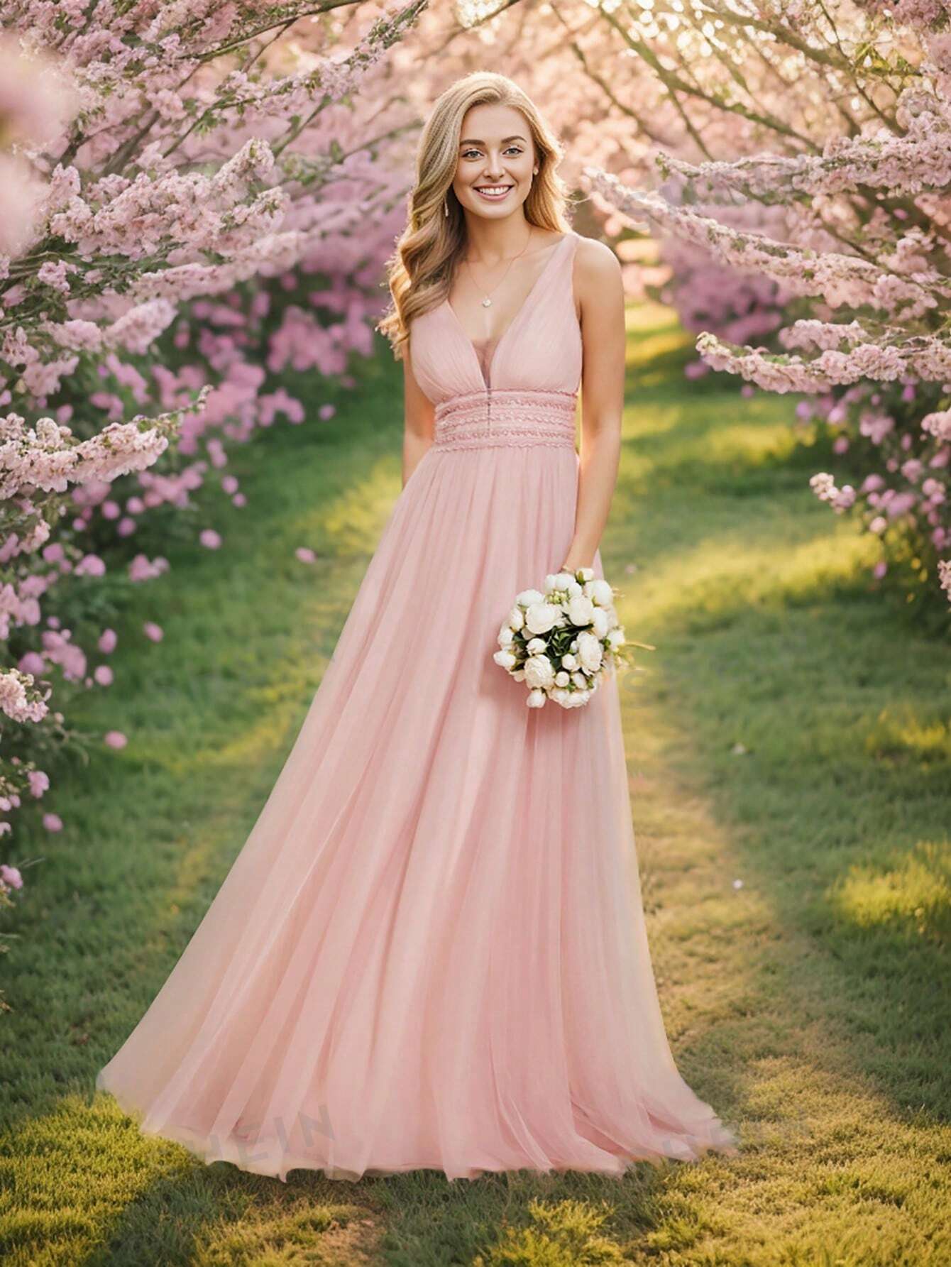 EVER-PRETTY Frill Trim Maxi Mesh Wedding Dress