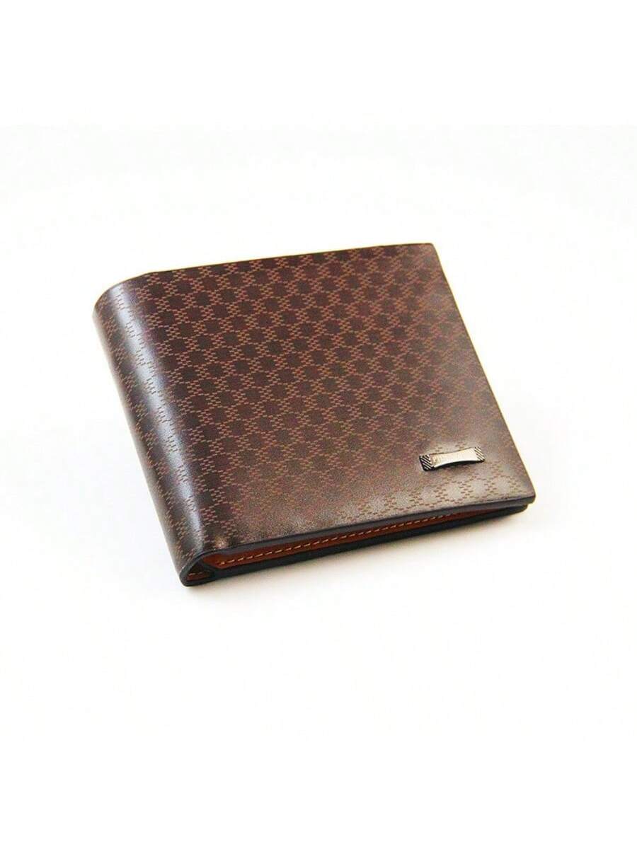 Korean Style Short Casual Men's Wallet, Grid Pattern, Multi-card Slot, Male Purse