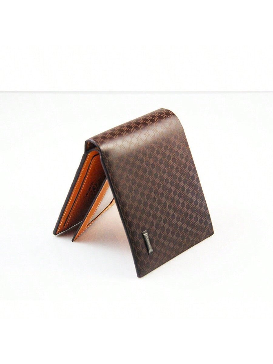 Korean Style Short Casual Men's Wallet, Grid Pattern, Multi-card Slot, Male Purse